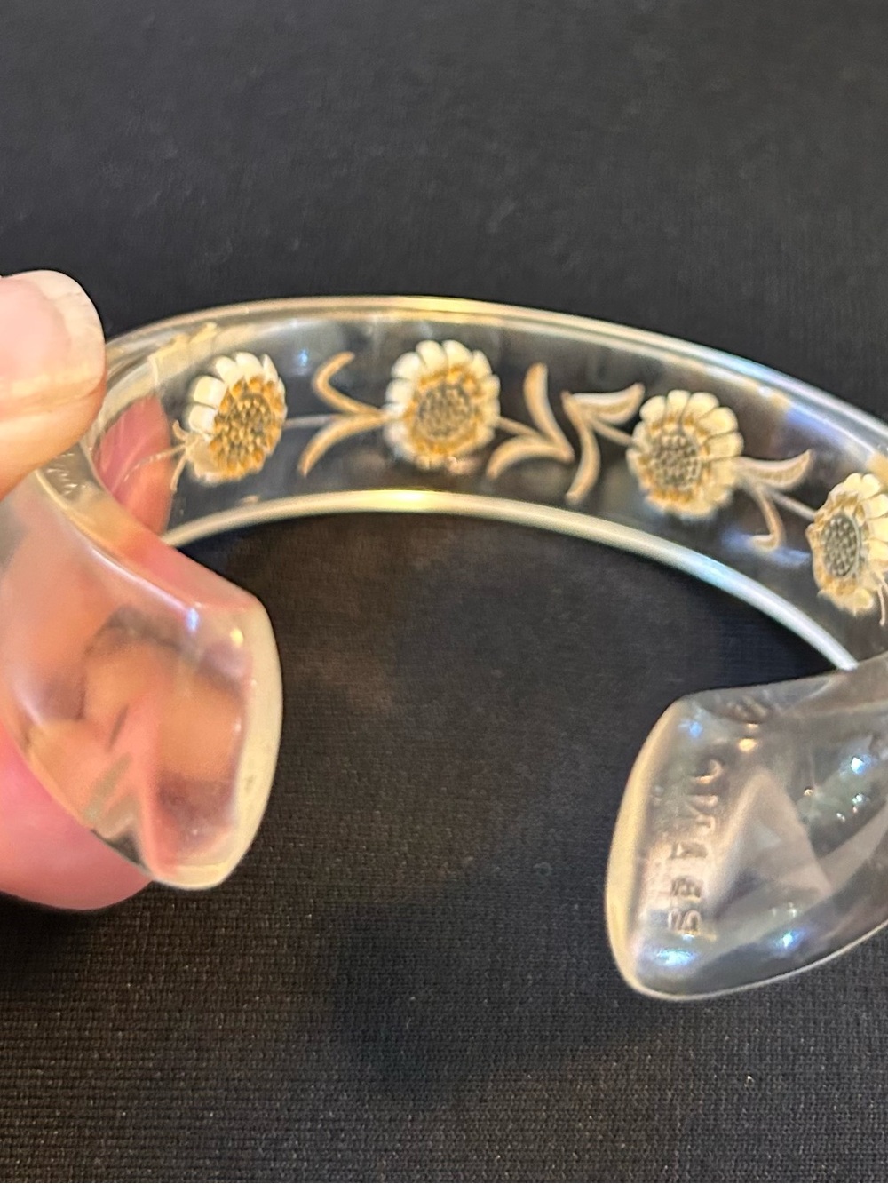 VIntage Lucite Cuff Reverse Carved Flowers